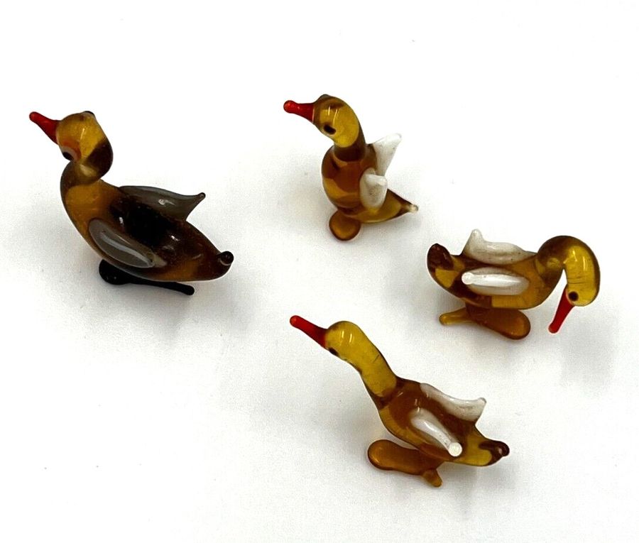 Antique Vintage Murano Venetian Glass Animals Miniature Lampwork Mother Duck & Ducklings