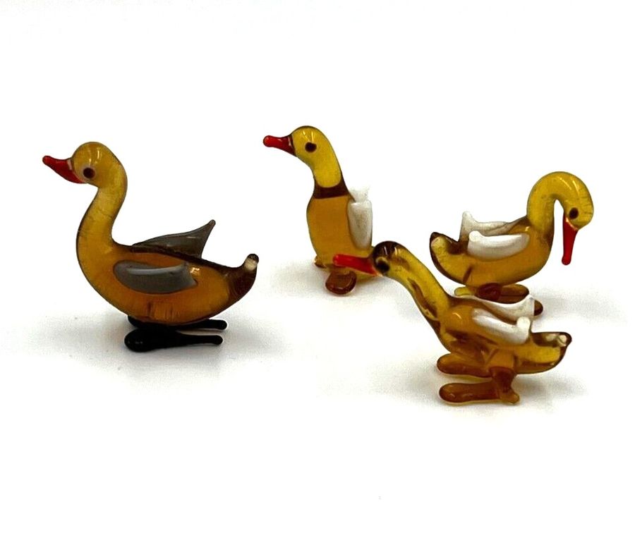 Antique Vintage Murano Venetian Glass Animals Miniature Lampwork Mother Duck & Ducklings