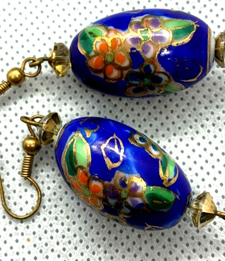 Antique Venetian Glass Earrings Hand Painted