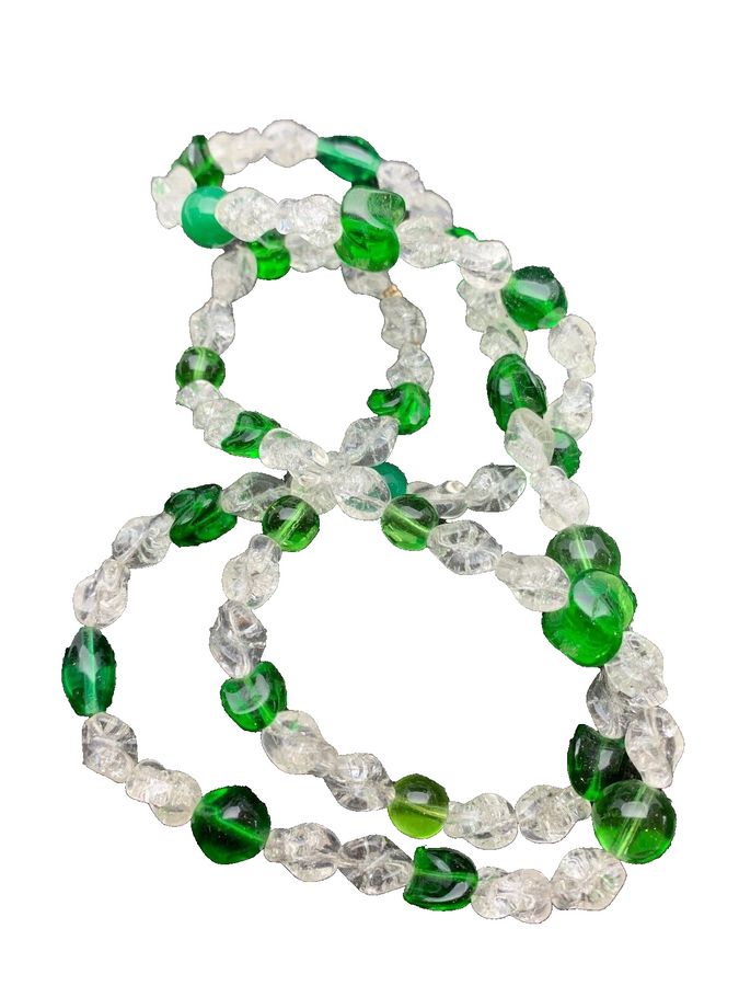 Antique Vintage Art Deco Czech Green and Czech Clear Beaded Necklace