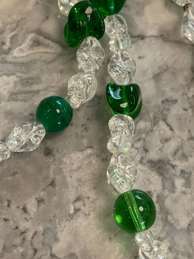 Antique Vintage Art Deco Czech Green and Czech Clear Beaded Necklace