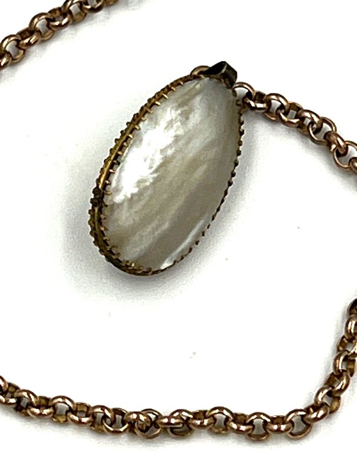 Antique Antique Victorian Belcher Guard Chain Long Rolled Rose Gold And Mother of Pearl