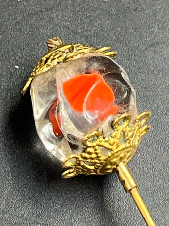 Antique Antique Vintage Czech Glass  Crystal  Hat Pin Circa 1910