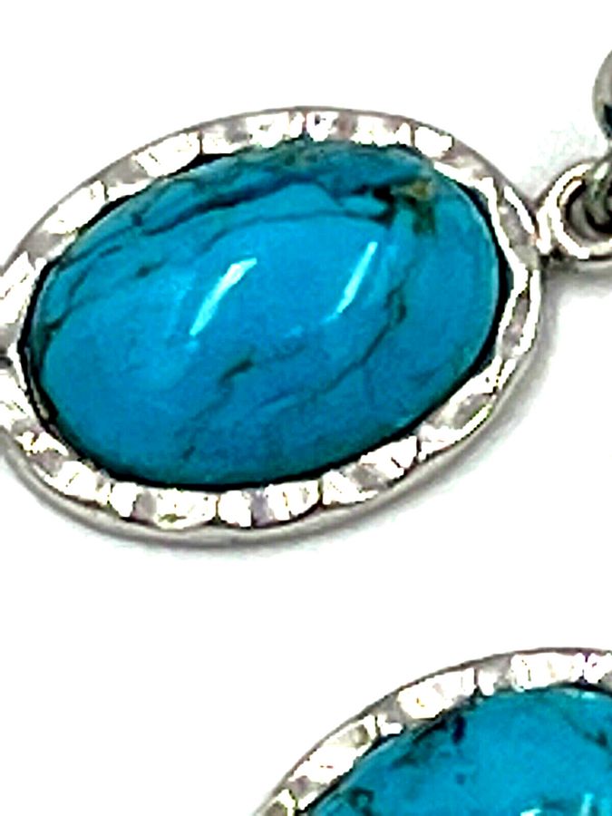 Antique Vintage Art Deco  Cabouchon Turquoise Matrix Silver Plated Earrings Pierced Ears