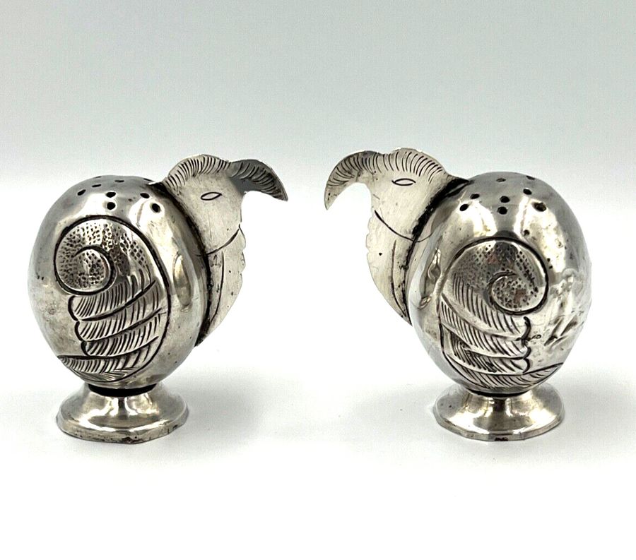 Antique Antique Novelty Silver Pepper Pots Pair Mexican Silver In the form of Vultures