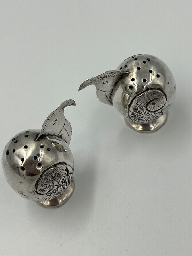 Antique Antique Novelty Silver Pepper Pots Pair Mexican Silver In the form of Vultures