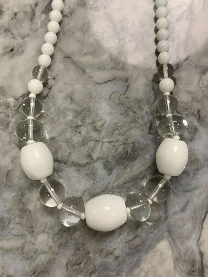 Antique Czech Milk Glass  Necklace Vintage