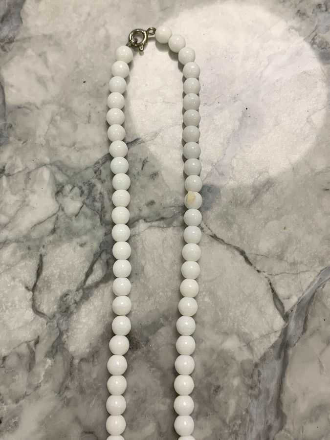 Antique Czech Milk Glass  Necklace Vintage