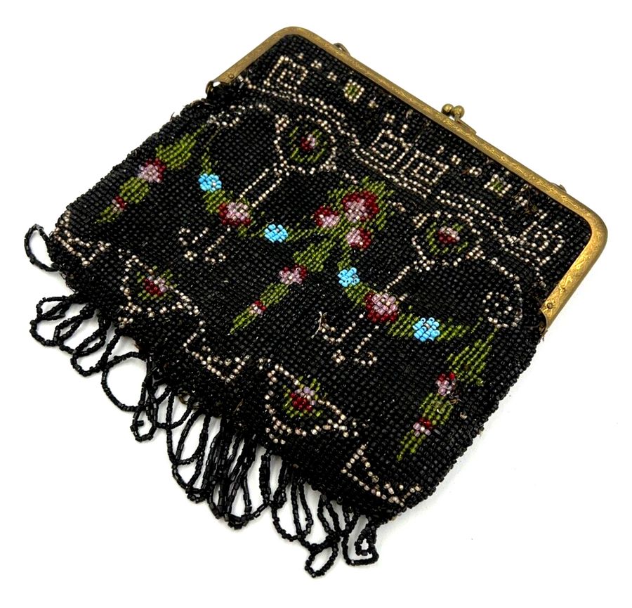 Antique Antique Art Deco Hand Beaded Evening Bag Circa 1920 Czech Beads Flapper