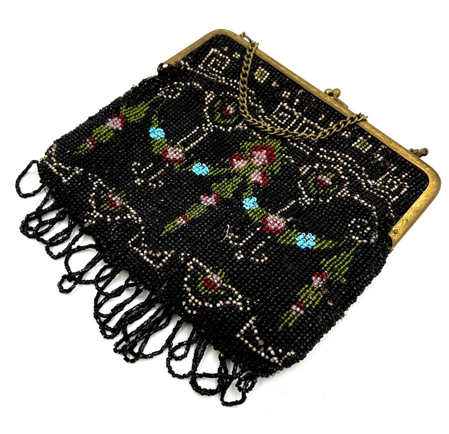 Antique Antique Art Deco Hand Beaded Evening Bag Circa 1920 Czech Beads Flapper