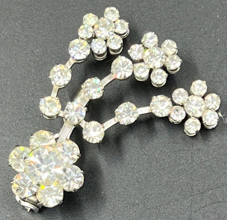 Antique Vintage Floral Brooch Set with Czech clear stones Large