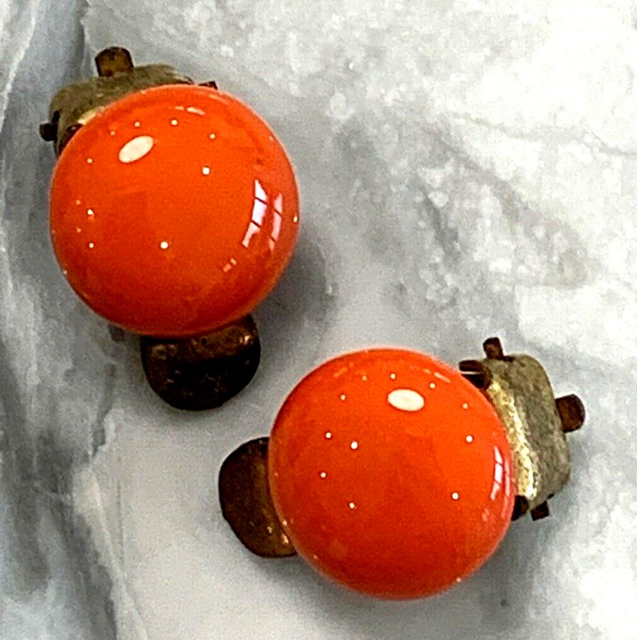 Antique Antique Czech Orange Earrings Clip On Art Deco Lovely Orange Colour