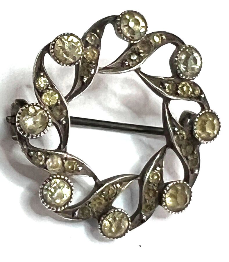 Antique Antique Solid Silver 935 Scandinavian Brooch Pin Set with Clear Stones