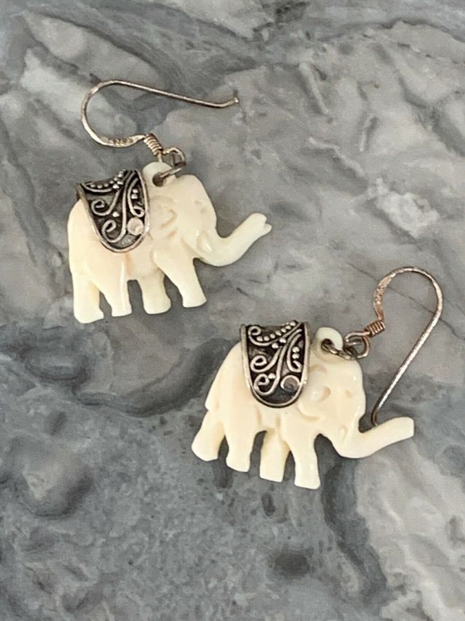 Antique Solid Silver Earrings  Carved Hallmarked