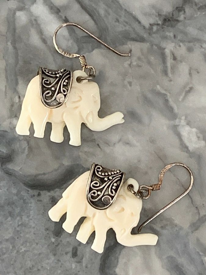 Antique Solid Silver Earrings  Carved Hallmarked