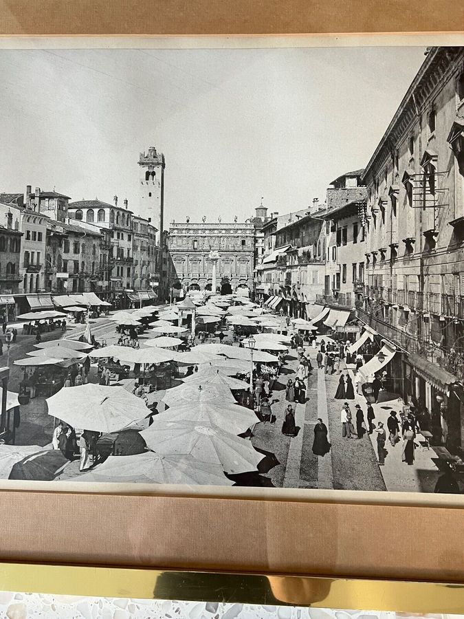 Antique Lithograph GIACOMO BROGI Photographic Print Italian Vintage Framed in Brass No 3