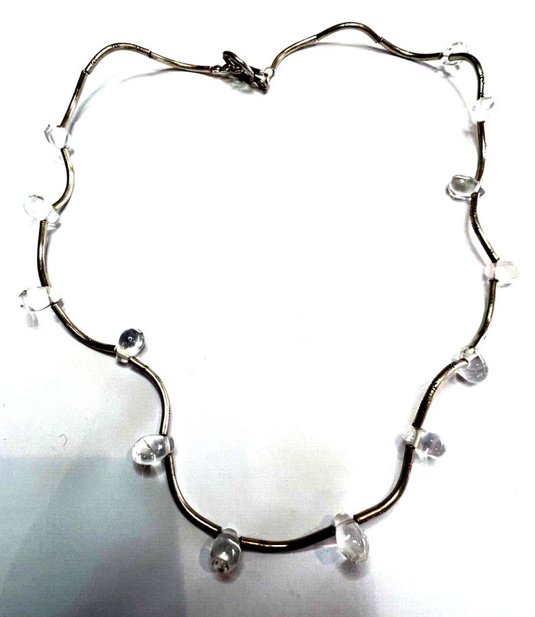 Antique Antique Art Deco Solid Silver and Crystal Necklace Choker Hand Worked Silver