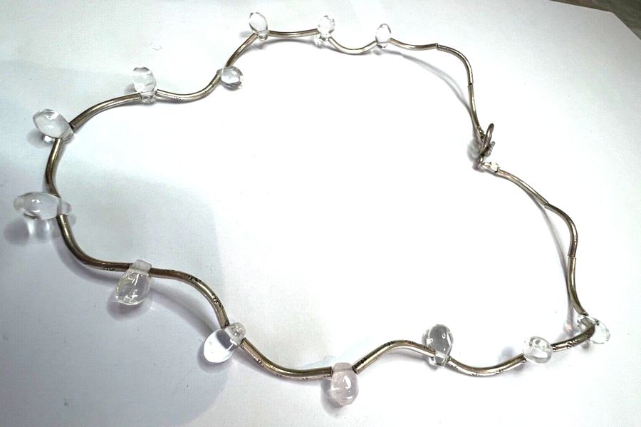 Antique Antique Art Deco Solid Silver and Crystal Necklace Choker Hand Worked Silver