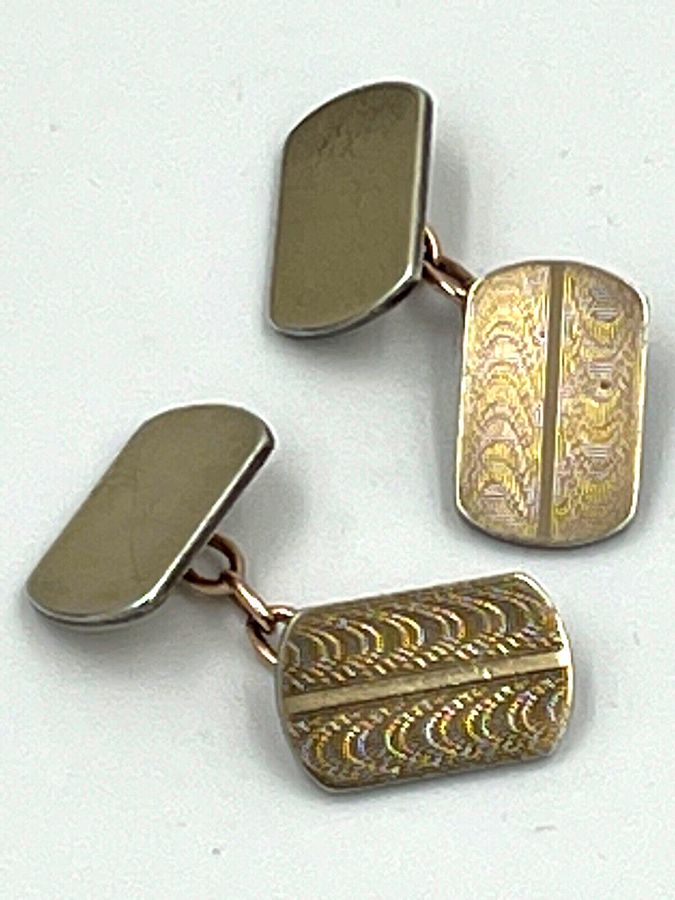 Antique Antique Art Deco Solid Silver Cufflinks 9CT Gold Plated