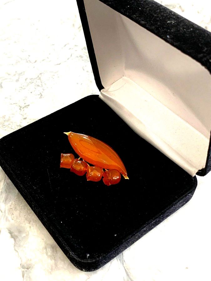 Antique Antique Vintage Art Deco Copal Amber Rolled Gold Brooch Pin Lilly of the Valley