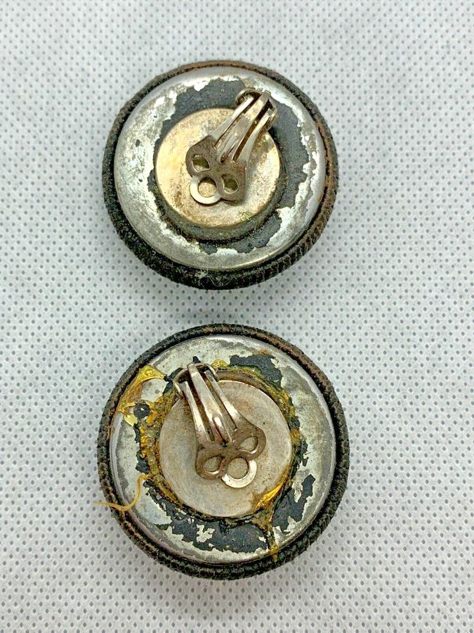 Antique Vintage  Mid Century 1950s Corded Spherical Earrings Clip On