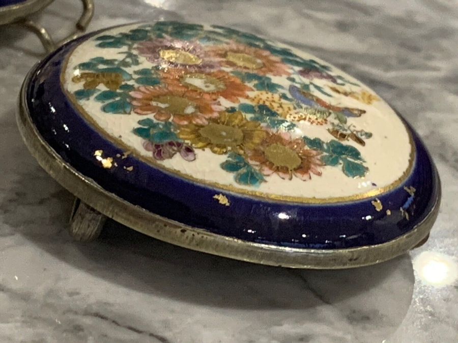 Antique Vintage  Japanese Satsuma Buckle Signed Hand-painted