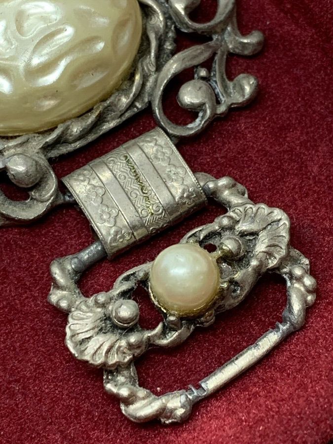 Antique Vintage Art Deco Chunky Bracelet set with Baroque Pearls