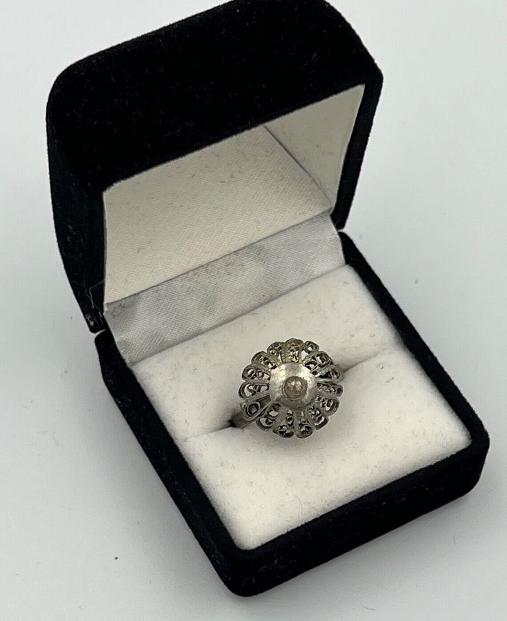 Antique Solid Silver Ring  Hand Made Filigree Size N