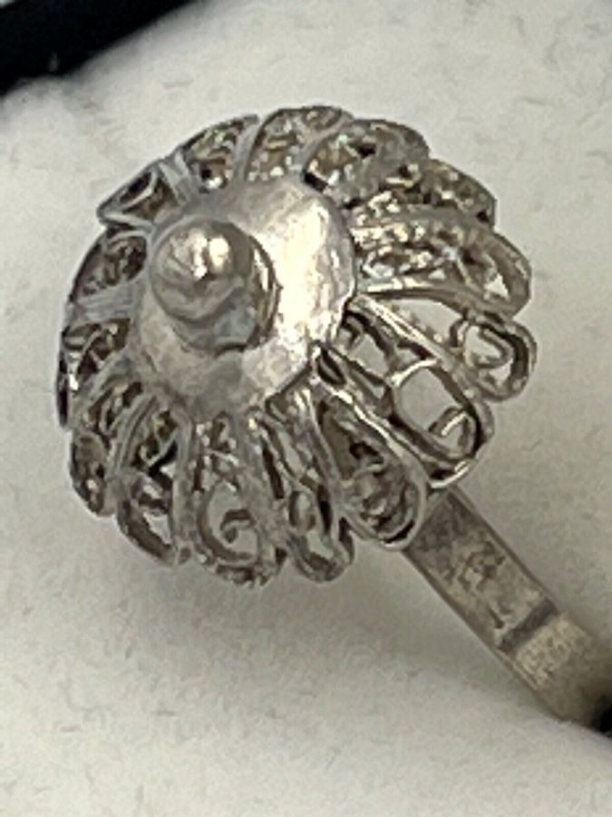 Antique Solid Silver Ring  Hand Made Filigree Size N