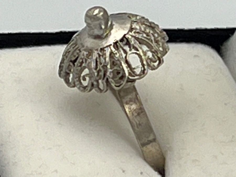 Antique Solid Silver Ring  Hand Made Filigree Size N