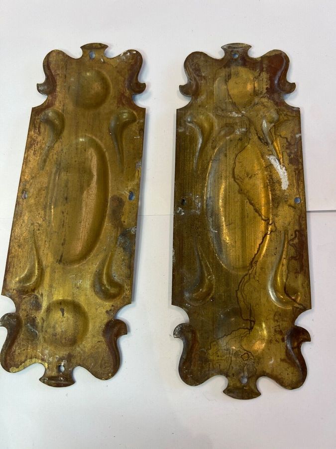 Antique Antique Art Nouveau Finger Plates Medium Brass Pair Stylised Relief Decoration