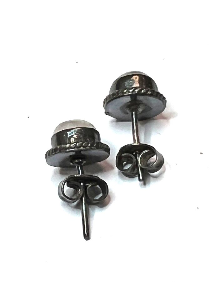 Antique Vintage Art Deco Silver Stud Earrings Set with Moonstones