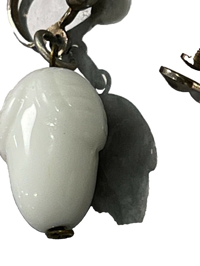 Antique Czech White Milk Glass Acorn Earrings Screw Backs