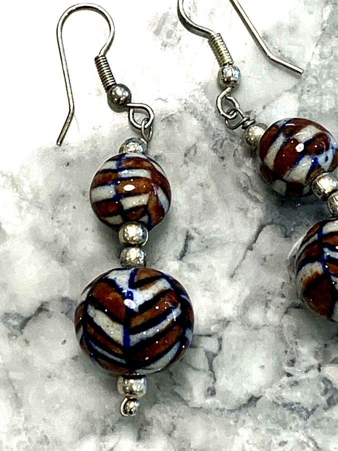 Antique Silver Venetian Earrings Italian Handmade Murano Glass Antique Art Deco Pierced