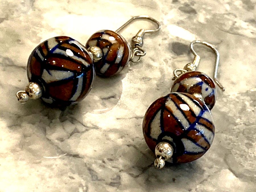 Antique Silver Venetian Earrings Italian Handmade Murano Glass Antique Art Deco Pierced