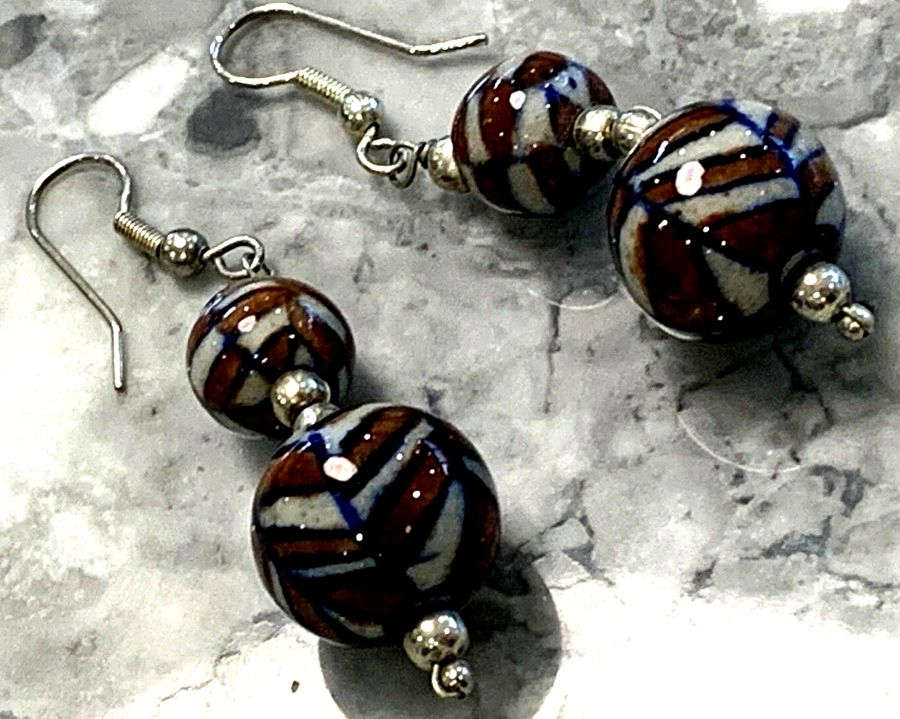 Antique Silver Venetian Earrings Italian Handmade Murano Glass Antique Art Deco Pierced