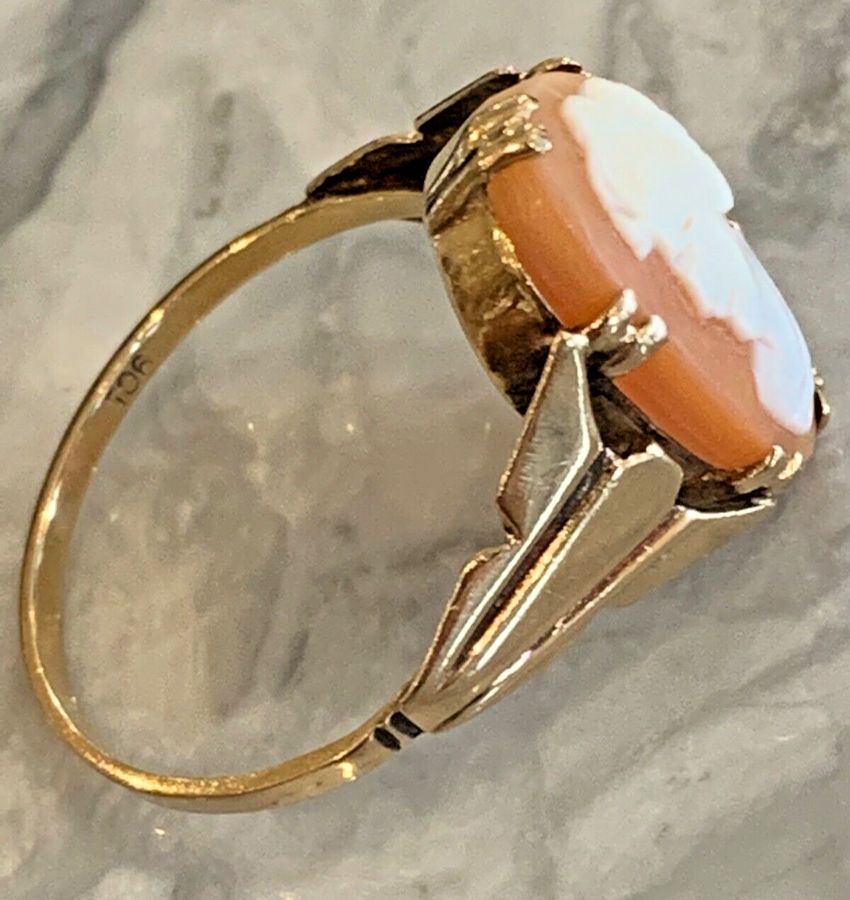 Antique Art deco 9CT Gold Cameo Shell Ring Hallmarked