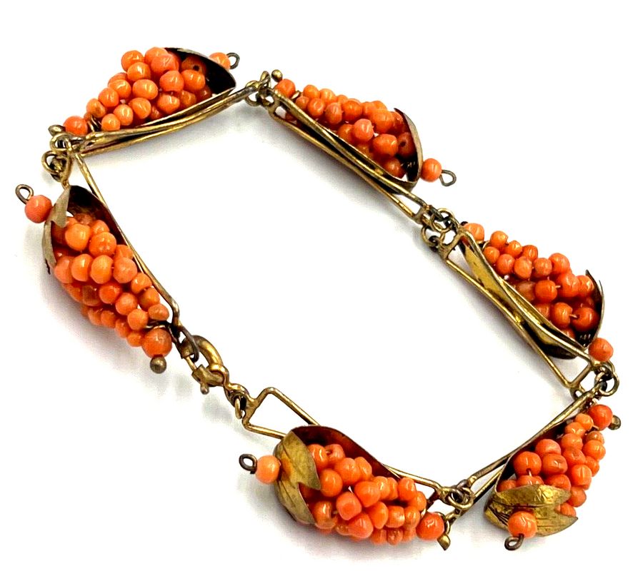 Antique Antique Italian Natural Coral Gold Vermeil Bracelet Grand Tour  C 1880-1900 Vic