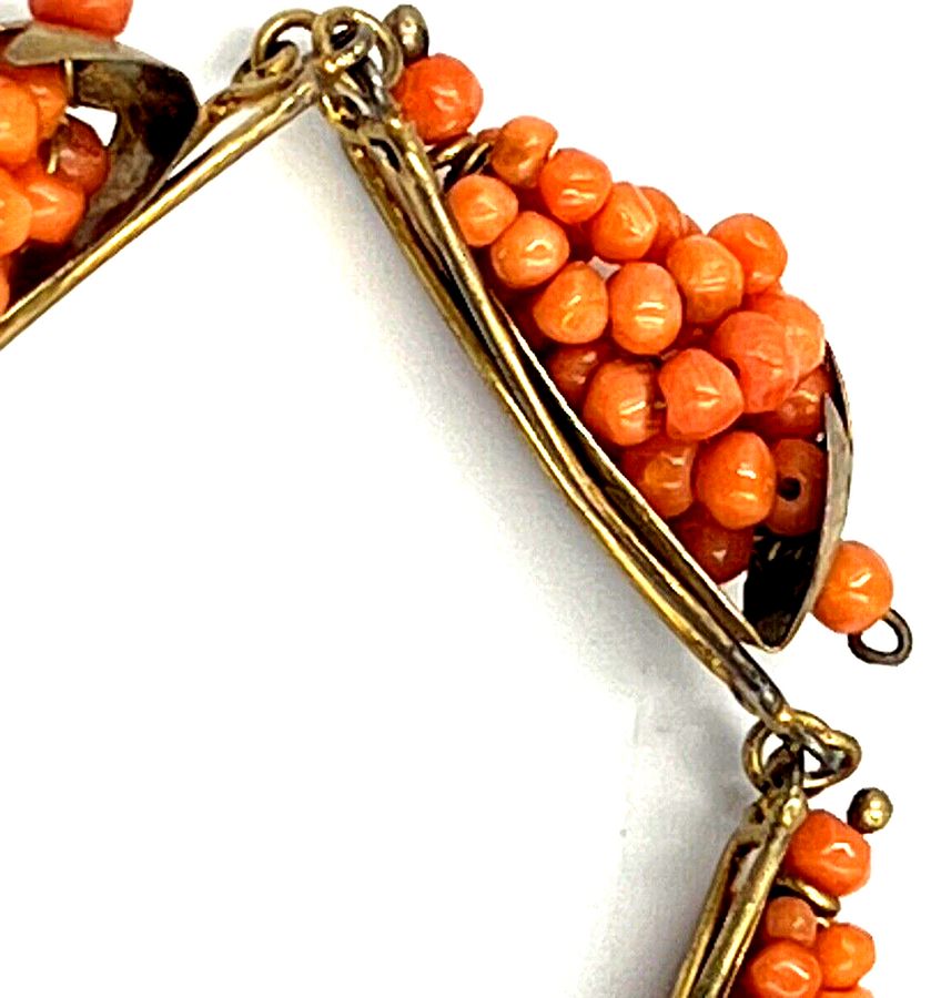 Antique Antique Italian Natural Coral Gold Vermeil Bracelet Grand Tour  C 1880-1900 Vic