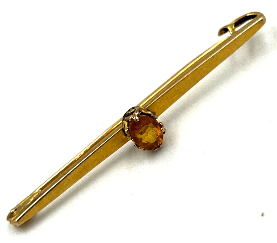 Antique Antique Topaz 9CT Gold Bar Brooch Pin Superb Crown Setting Boxed