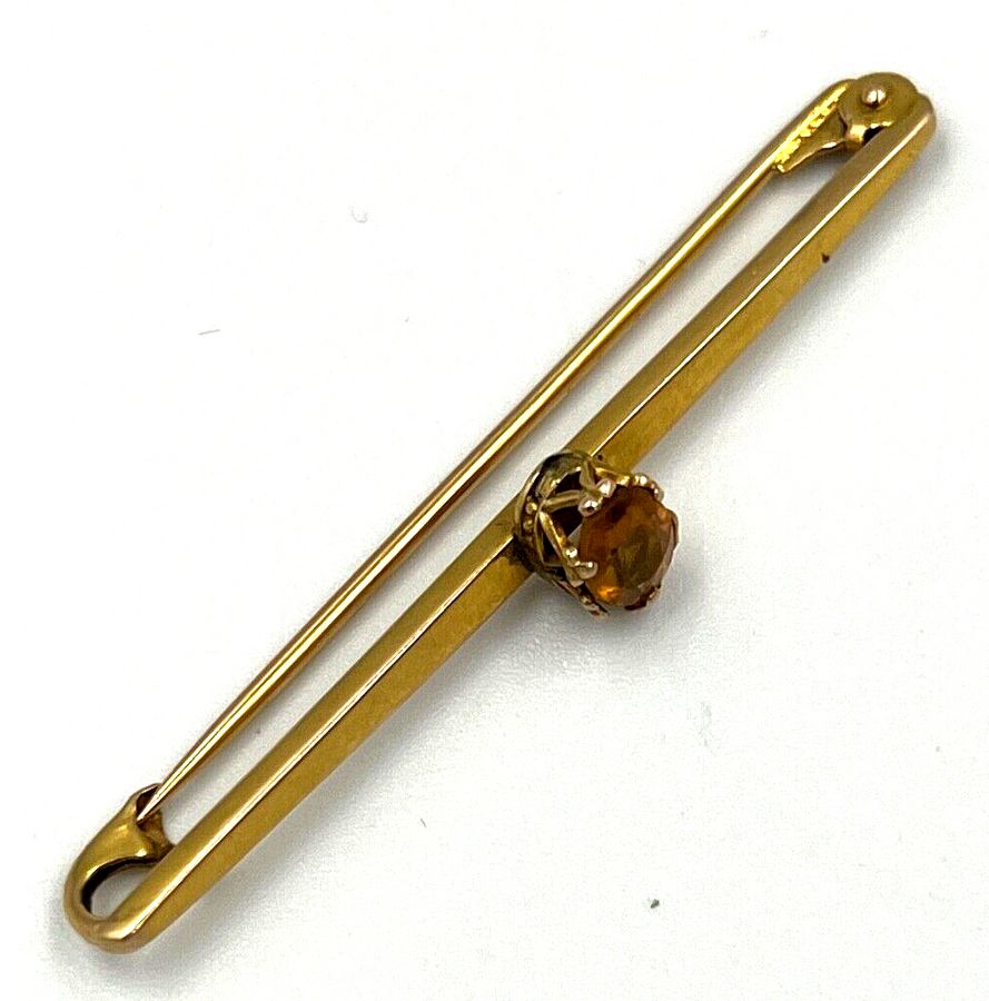 Antique Antique Topaz 9CT Gold Bar Brooch Pin Superb Crown Setting Boxed