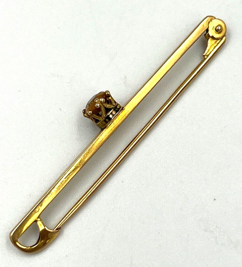 Antique Antique Topaz 9CT Gold Bar Brooch Pin Superb Crown Setting Boxed