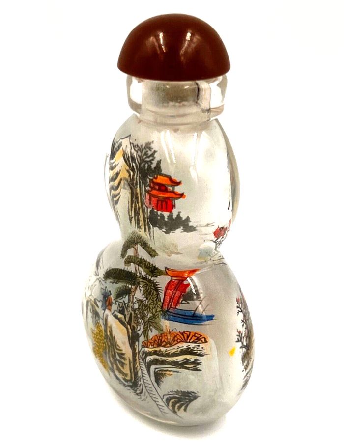 Antique Antique Chinese Scent Bottle Reverse Painted with 2 Scenes