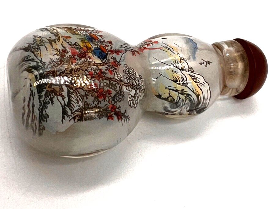 Antique Antique Chinese Scent Bottle Reverse Painted with 2 Scenes