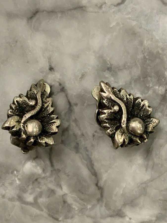 Antique Antique Vintage Art Deco Solid Silver Clip On Earrings Hallmarked