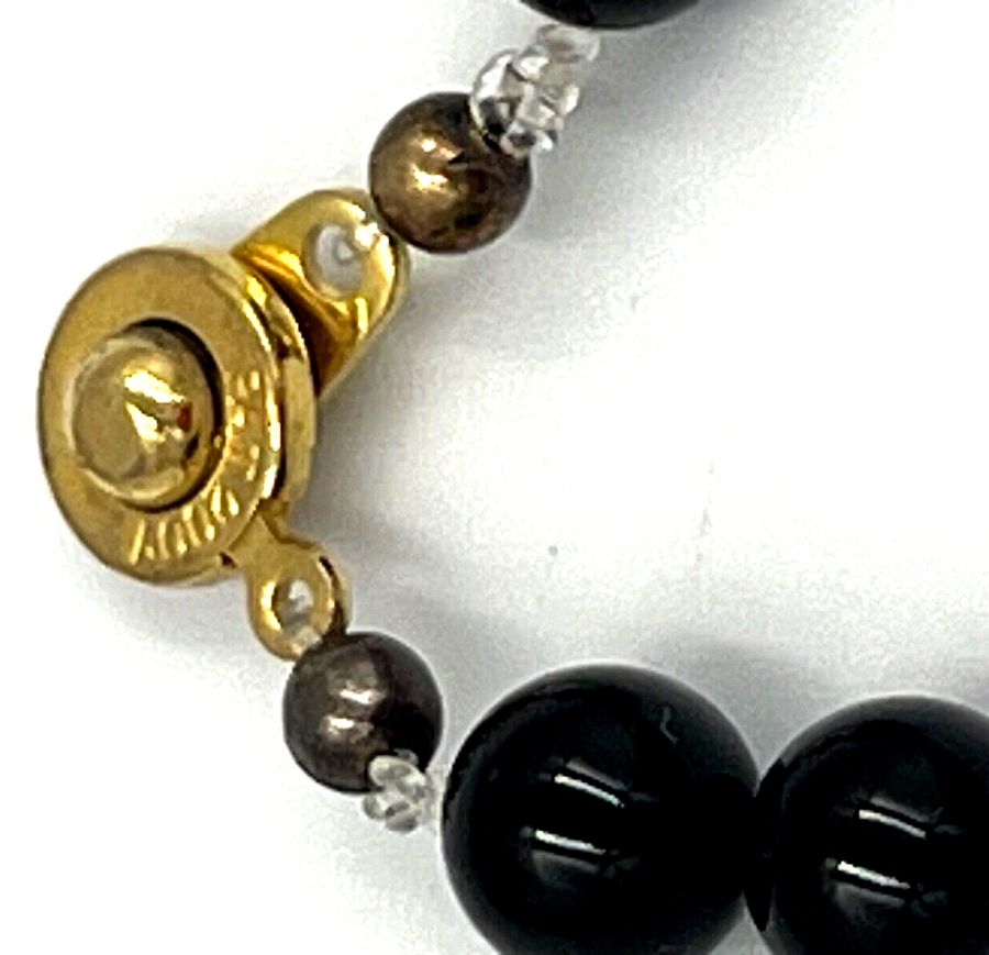 Antique Vintage Hand Carved Crystal  & Onyx  Bead Necklace Superb Quality