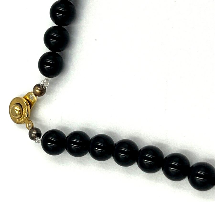 Antique Vintage Hand Carved Crystal  & Onyx  Bead Necklace Superb Quality