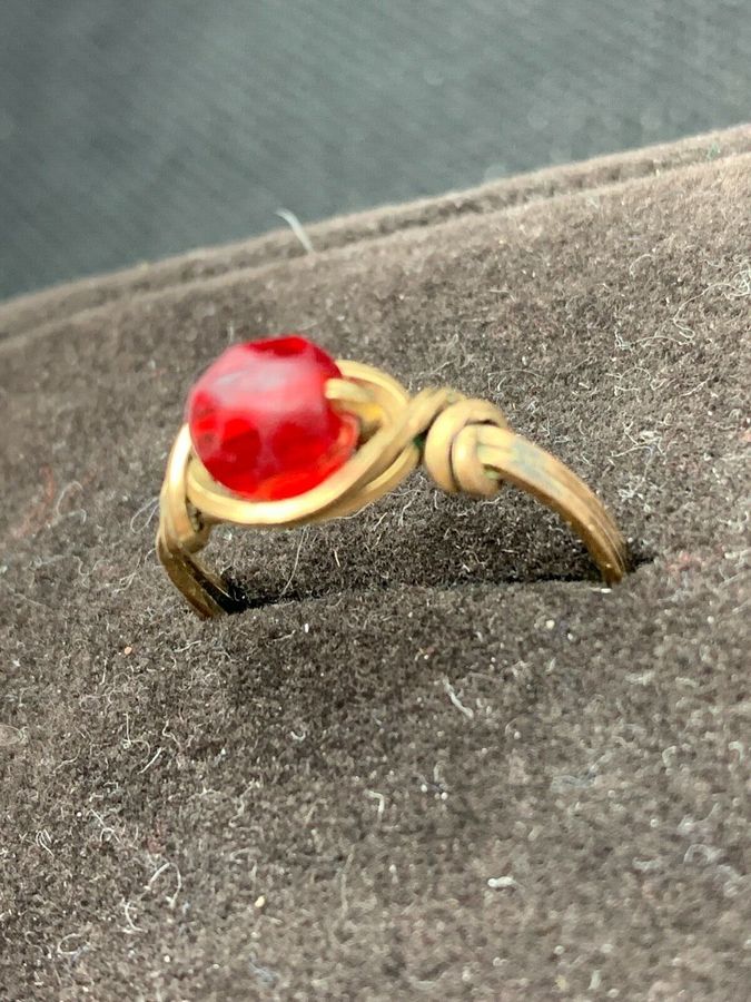 Antique Antique Vintage Art Deco Ring Set with Czech Ruby Red Cherry Size N