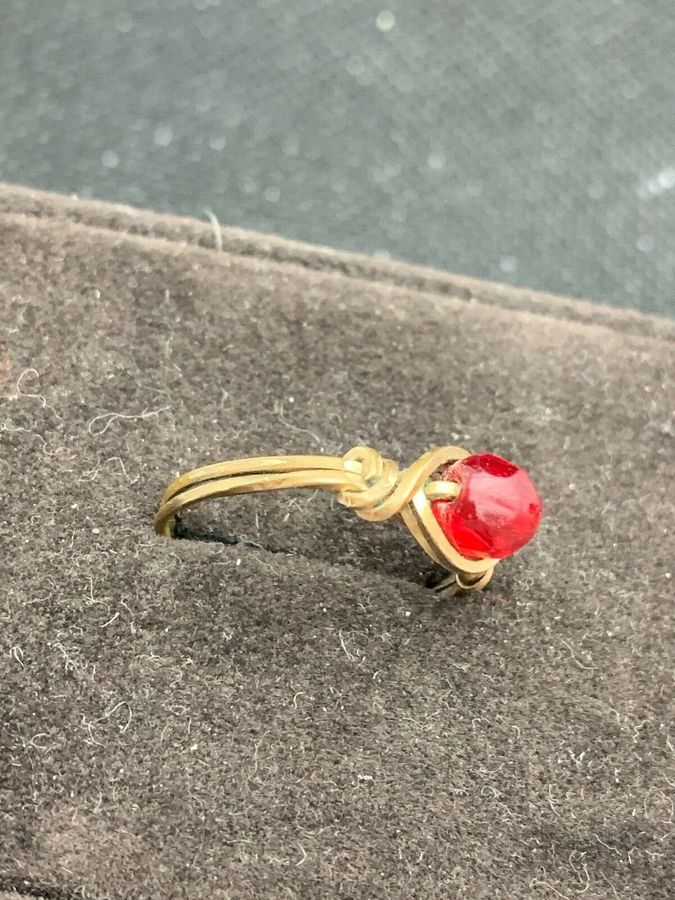 Antique Antique Vintage Art Deco Ring Set with Czech Ruby Red Cherry Size N