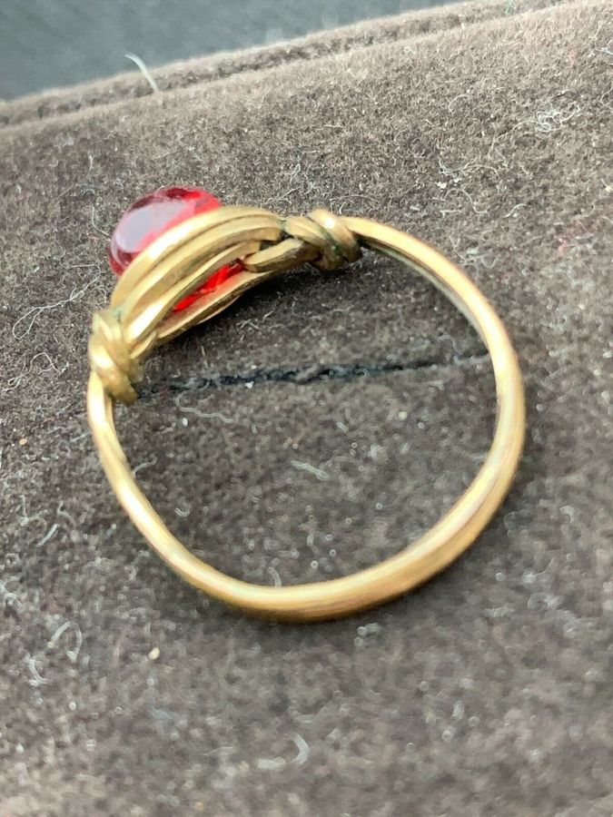 Antique Antique Vintage Art Deco Ring Set with Czech Ruby Red Cherry Size N